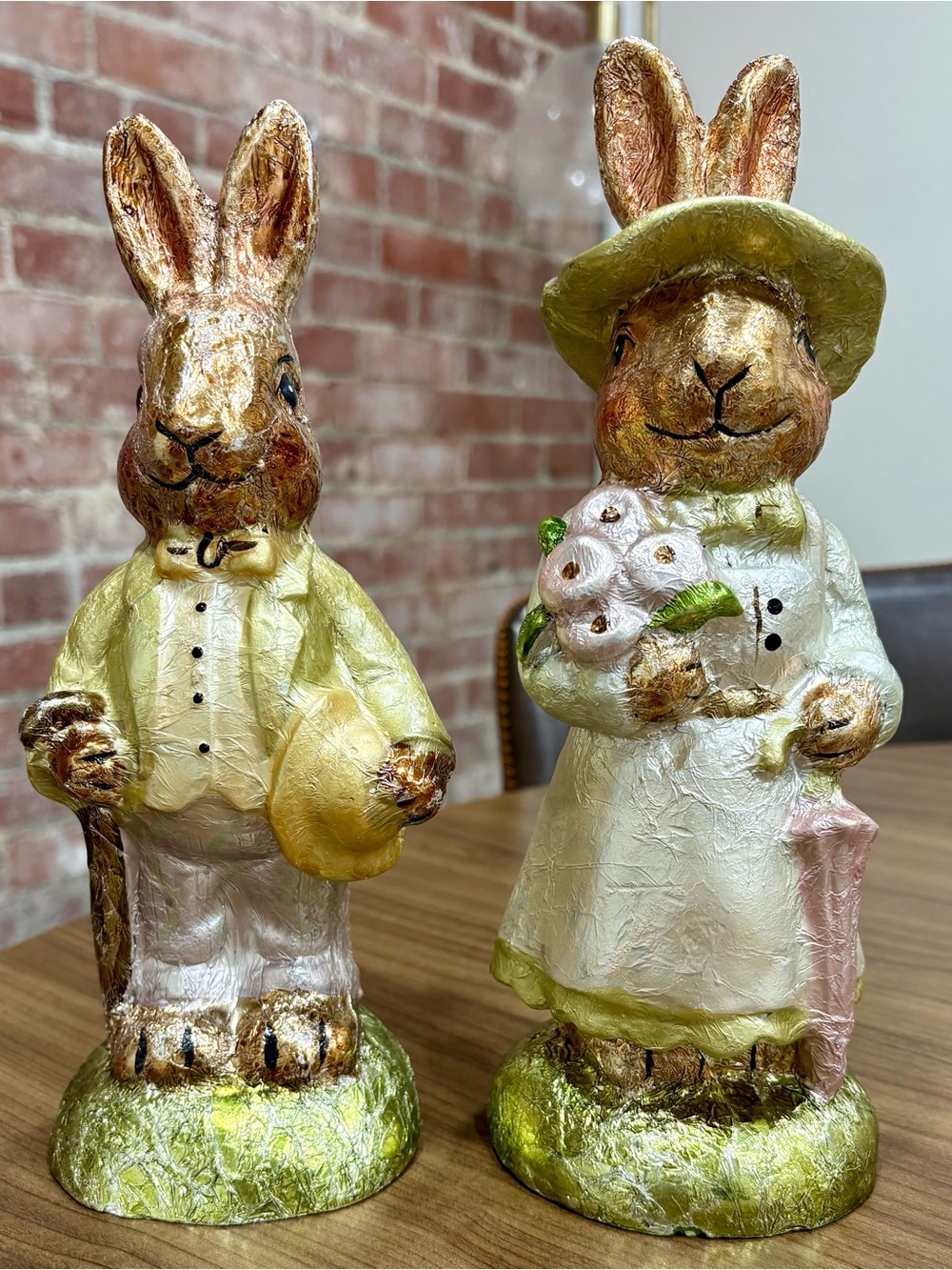 Hobby Lobby Vintage Style Faux Foil Chocolate Easter Bunny Figurines Set of 2